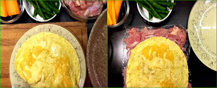 Яичный блин на мясе