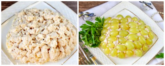 слой мяса и виноград