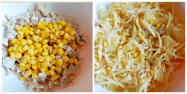 кукуруза, мясо, сыр
