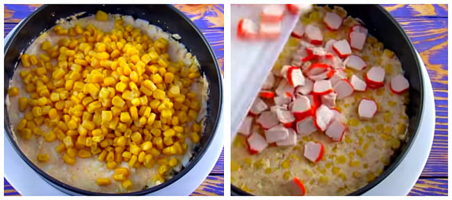 кукурузный и крабовый слой