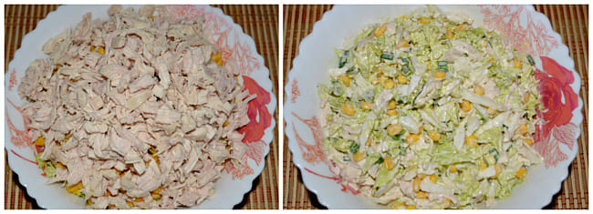 перемешать с мясом