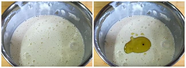влить кипяток и масло